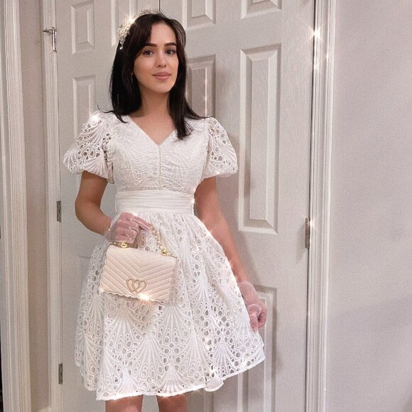 Rosemeera Dresses & Skirts - Princess White Puff Sleeve Mini Dress